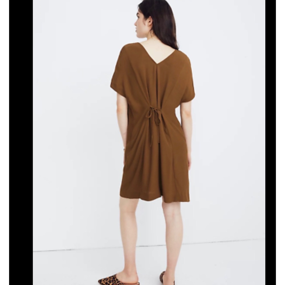 Madewell Downtown Olive Green XL Tie Back Dolman Sleeve Viscose Dress Careercore